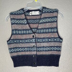 Wool cropped Striped Sweater Vest Academia School girl.